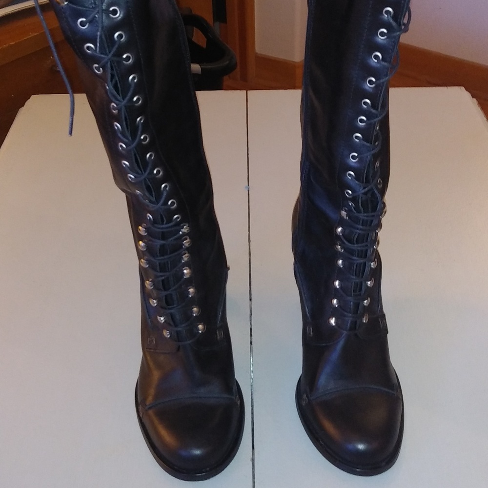 Charles David Black Lace Up Knee High Boot